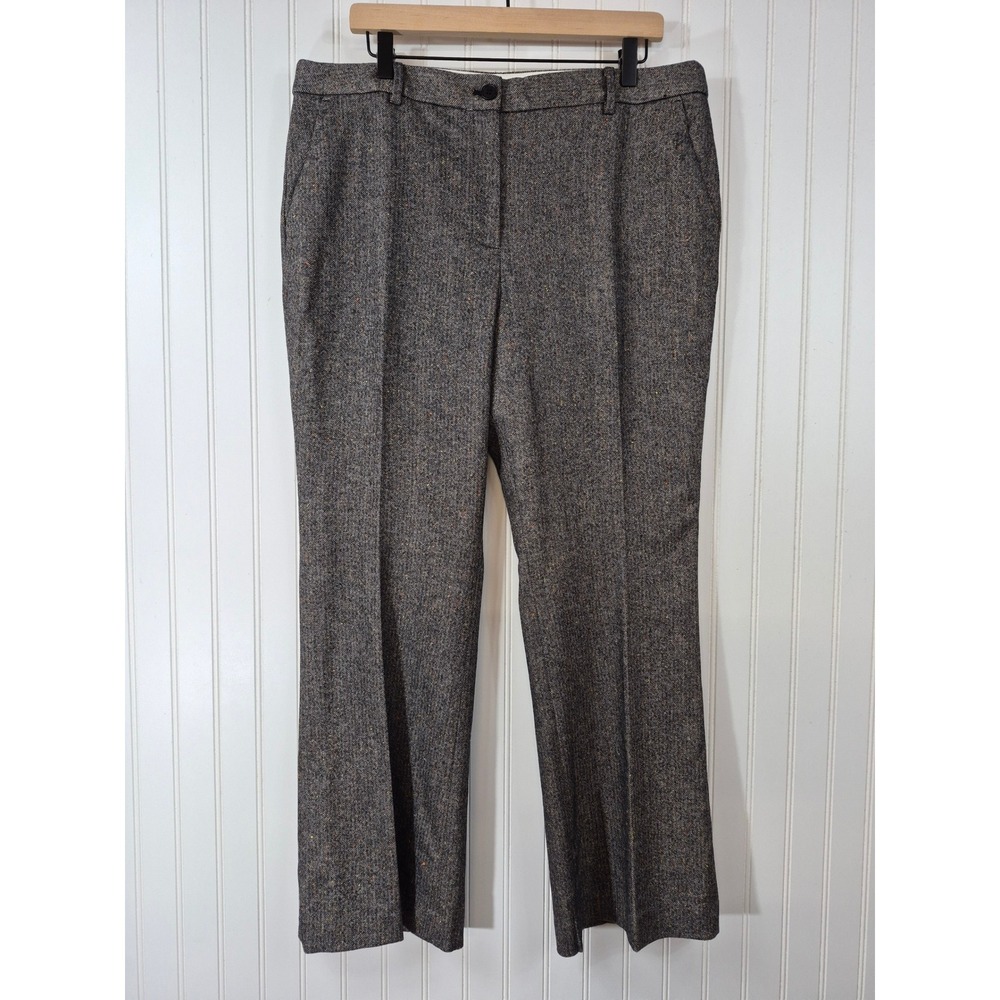 Talbots Petites Pants Mill Dark Pecan Herringbone Wool Straight Leg 16P 39x29